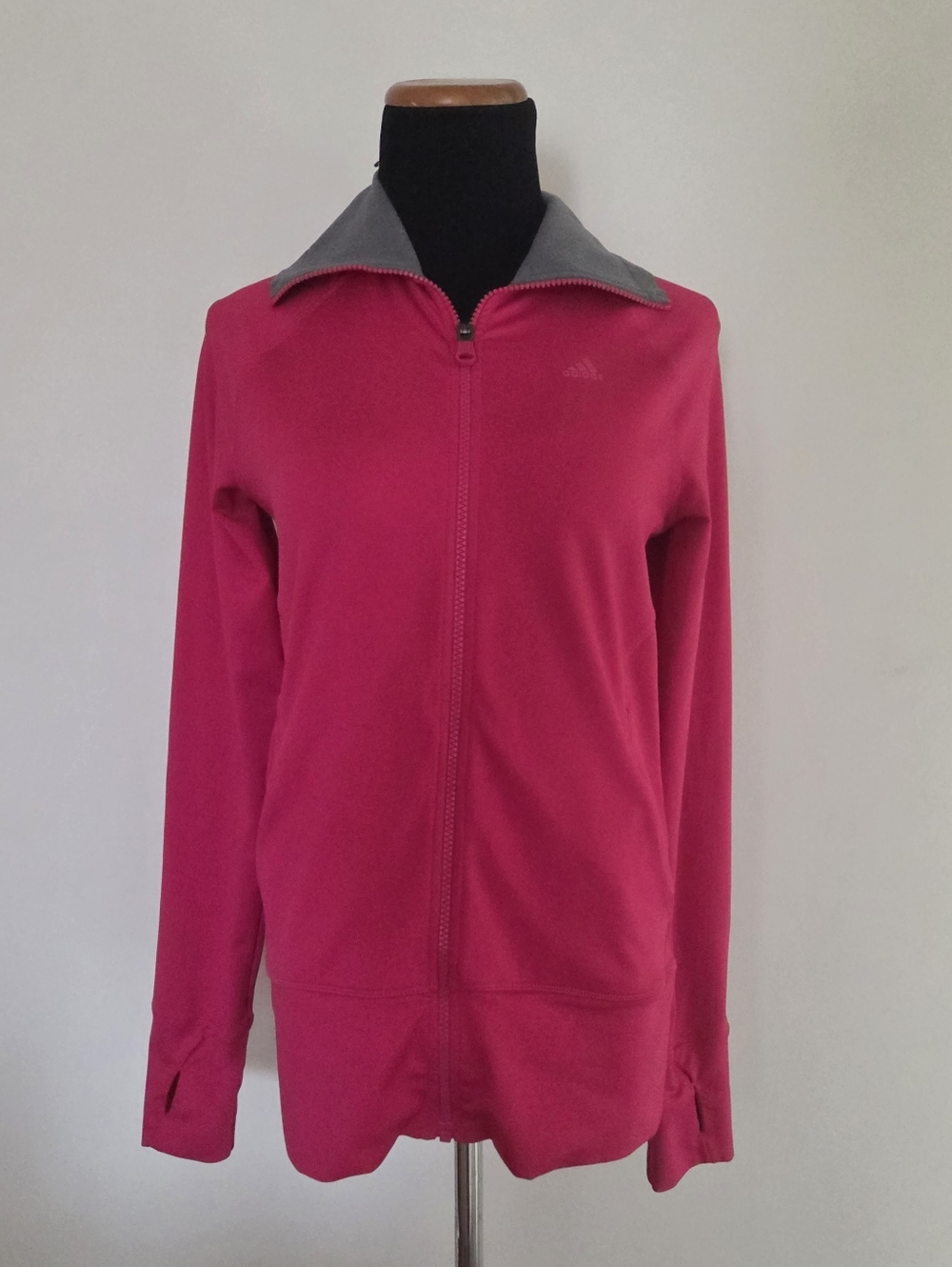 Adidas Climalite Women’s Pink Full Zip Running Jacket with Gray Collar Size S
